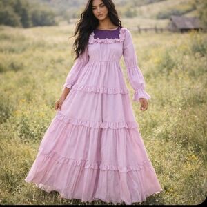 Ruffle Tiered Lilac Prairie Dress Romantic Milkmaid Flowy Feminine Fairycore XL